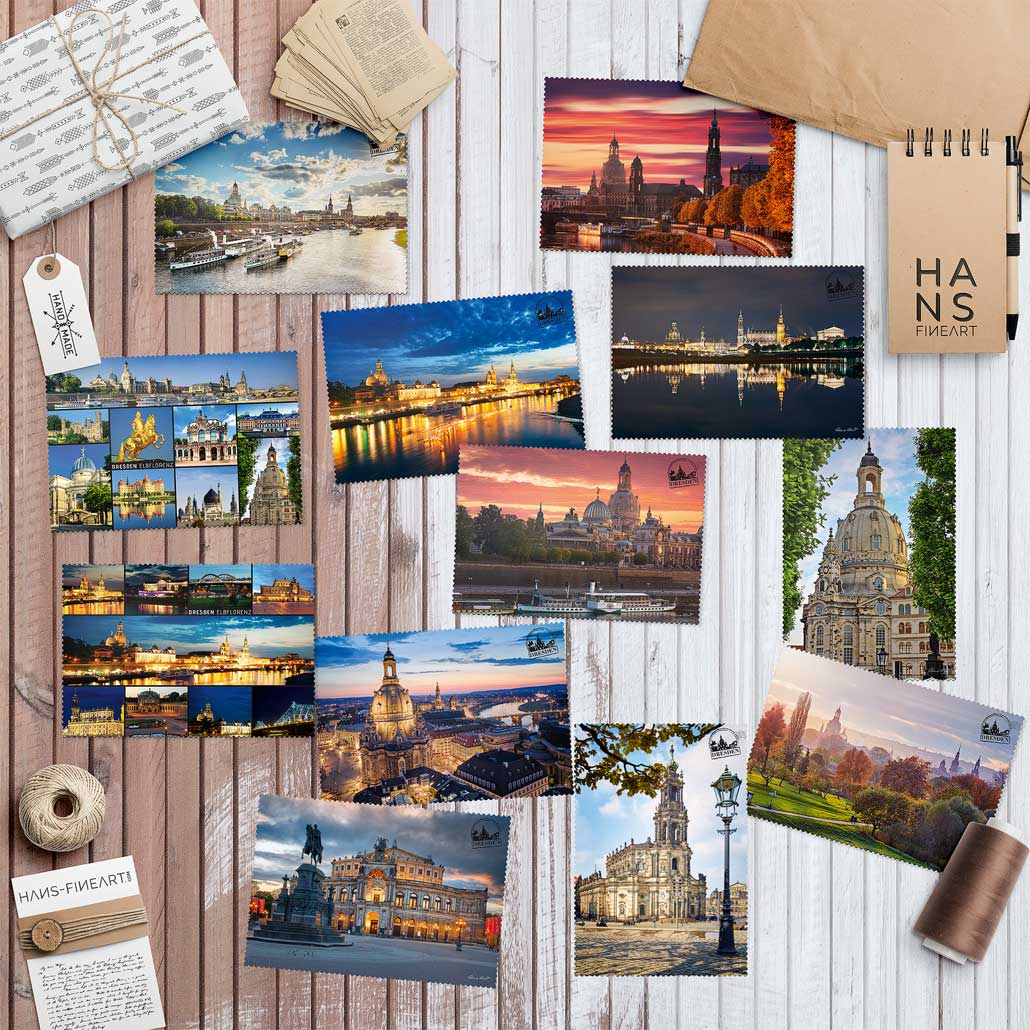 Postkarten Set Dresden – Die besten 12 Motive Postkarten Set Dresden mit 12 Motiven von Frauenkirche, Semperoper und Stadtsilhouette