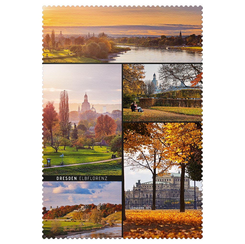 Dresden Postkarte – Herbst Collage Dresden Postkarte als Collage mit herbstlichen Stadt- und Landschaftsmotiven