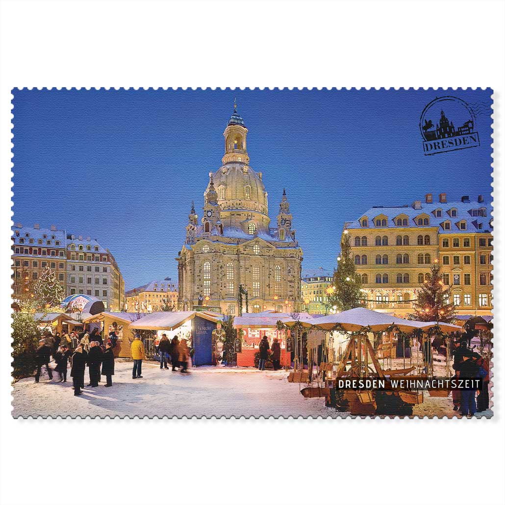 Dresden Weihnachten – Frauenkirche zur Weihnachtszeit Dresdner Frauenkirche mit Weihnachtsmarkt und festlicher Beleuchtung