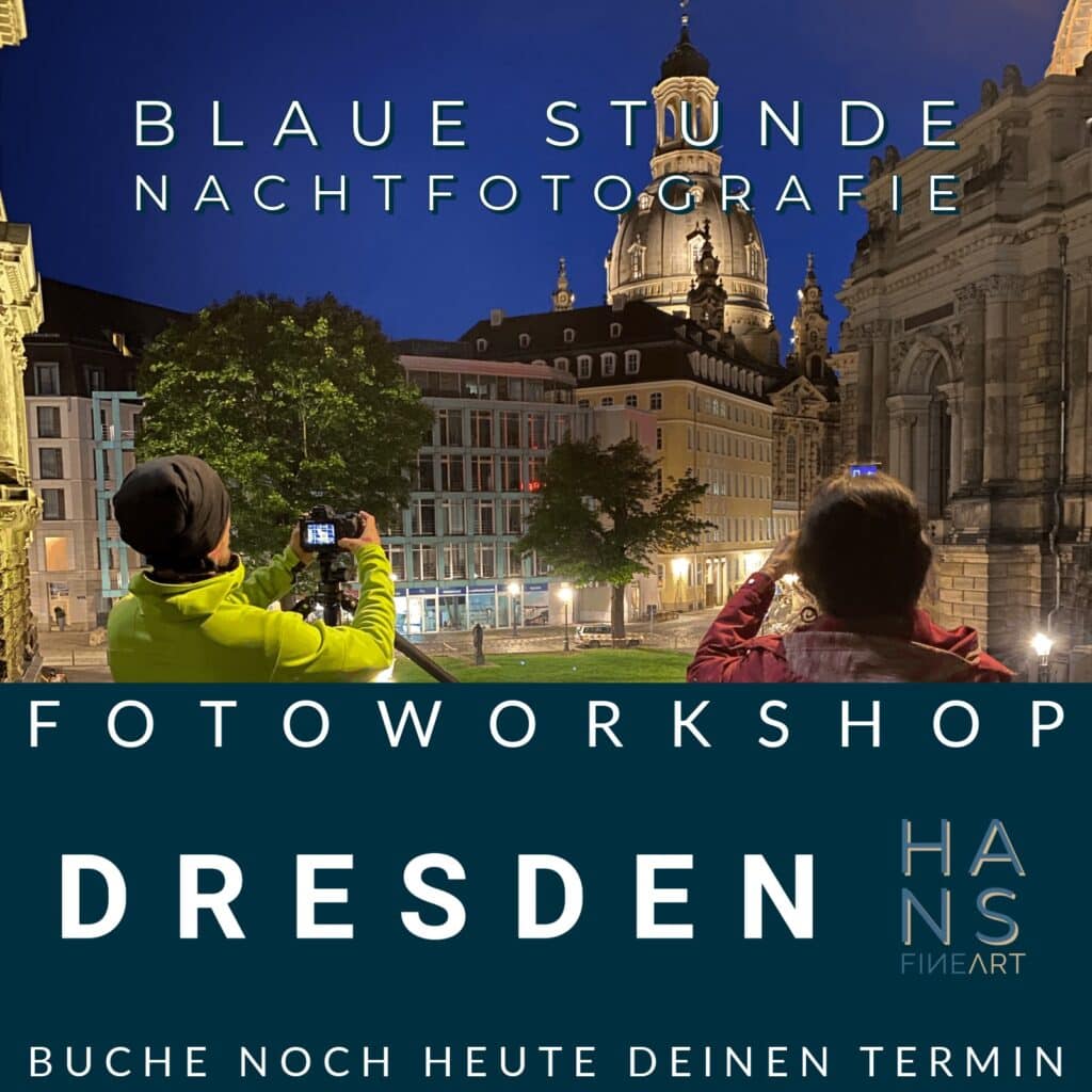 Teilnehmer beim Fotografieren während der Blauen Stunde in Dresden – Fotoworkshop Blaue Stunde und Nachtfotografie.