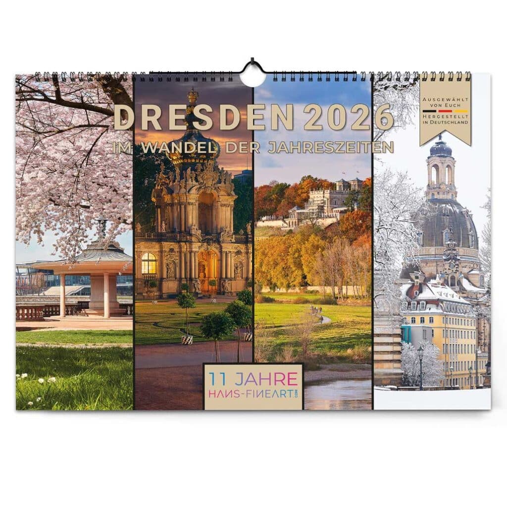 Dresden-Schriftzug 2026 auf Titelbild – Dresden Kalender 2026 A3