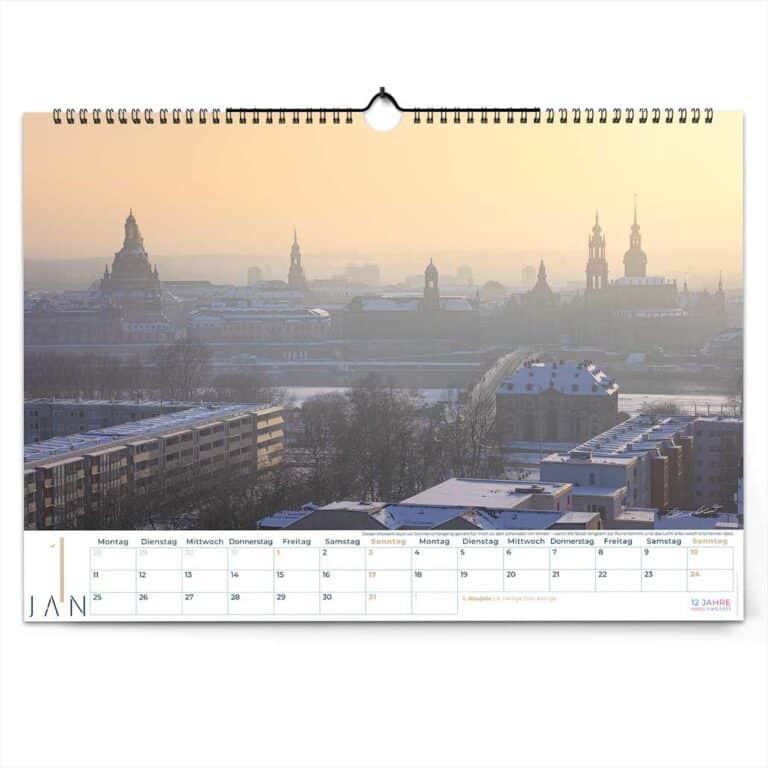 Dresden Kalender 2027 Januar winterlicher Blick über die Stadt