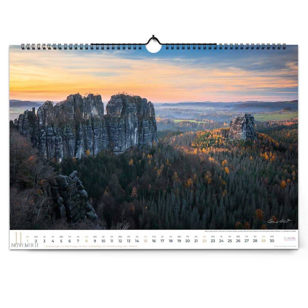 Schrammstein-Aussicht mit spätherbstlichem Licht