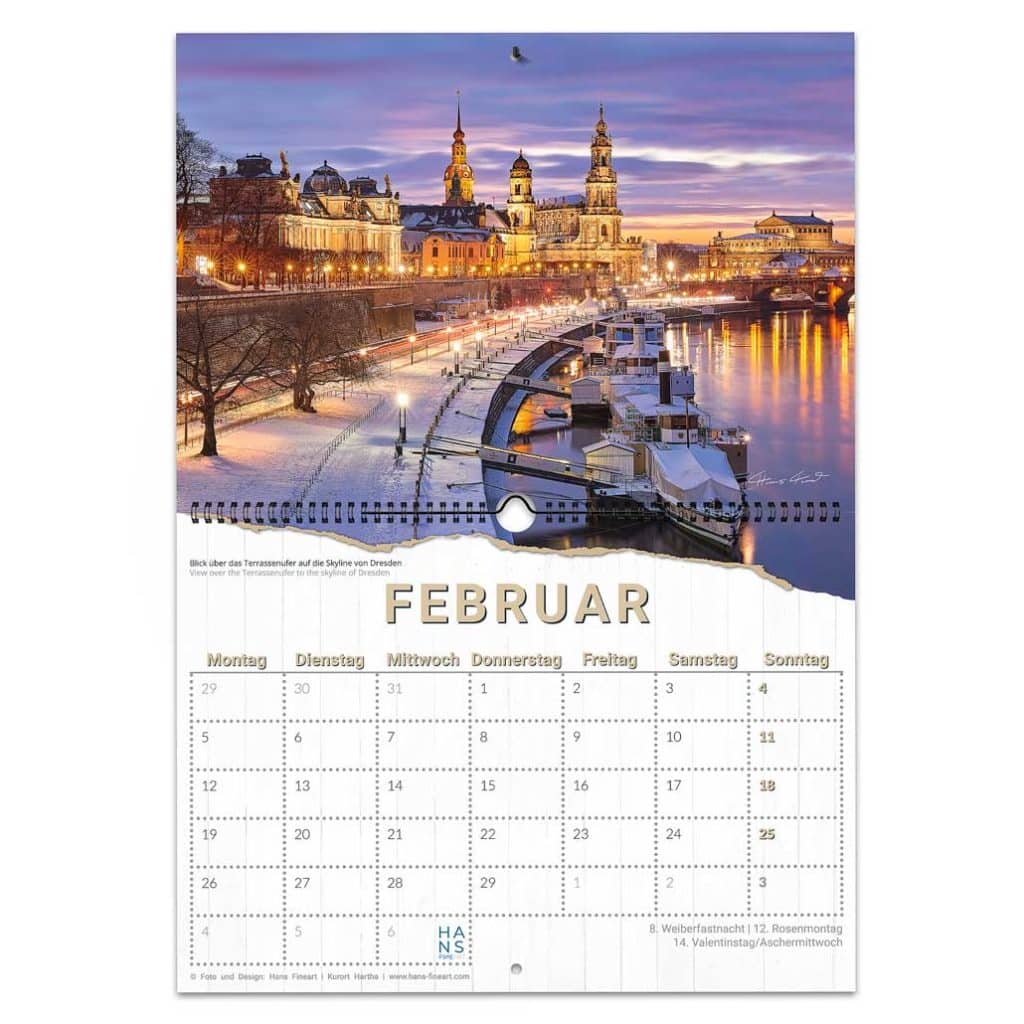 Februar Dresden 2024 | Der kleine Jahreszeitenkalender Hans Fineart