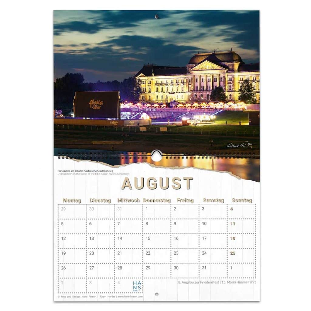 August Dresden 2024 | Der kleine Jahreszeitenkalender Hans Fineart