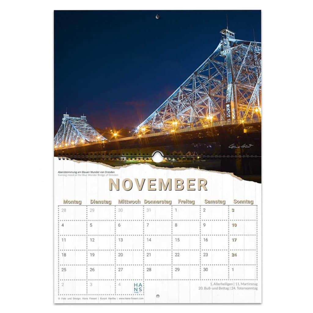 November Dresden 2024 | Der kleine Jahreszeitenkalender Hans Fineart