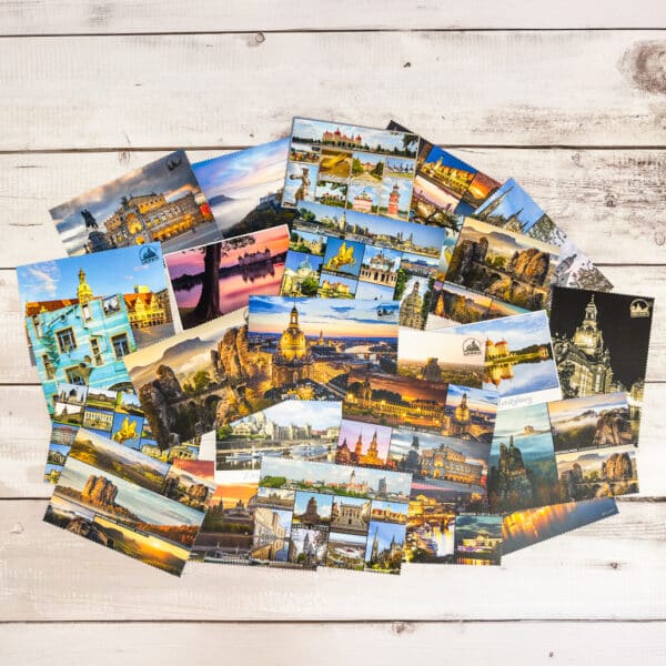 Postkarten Set Sachsen mit 24 Motiven aus Dresden, Leipzig, Moritzburg und der Sächsischen Schweiz
